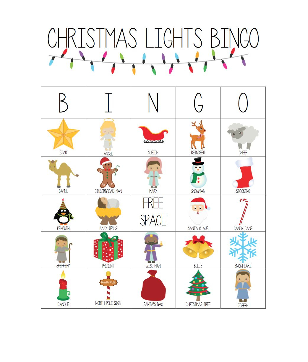 Printable Christmas Lights Bingo Game | Christmas Bingo