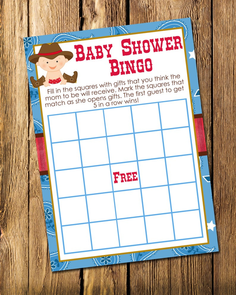 Printable Cowboy Boy Baby Shower Bingo Game - Instant Download