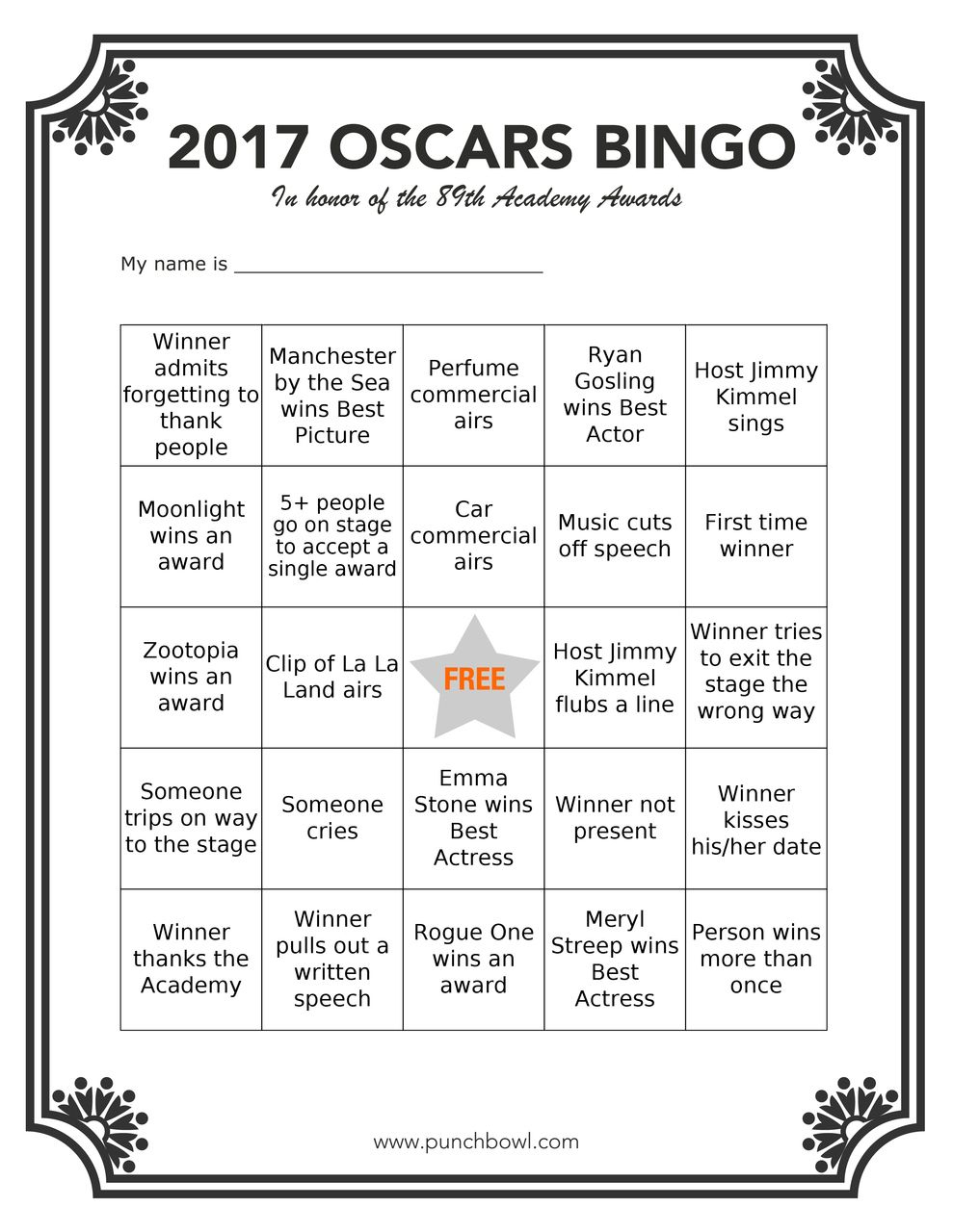 Printable Oscars Bingo In 2020 | Party Planning