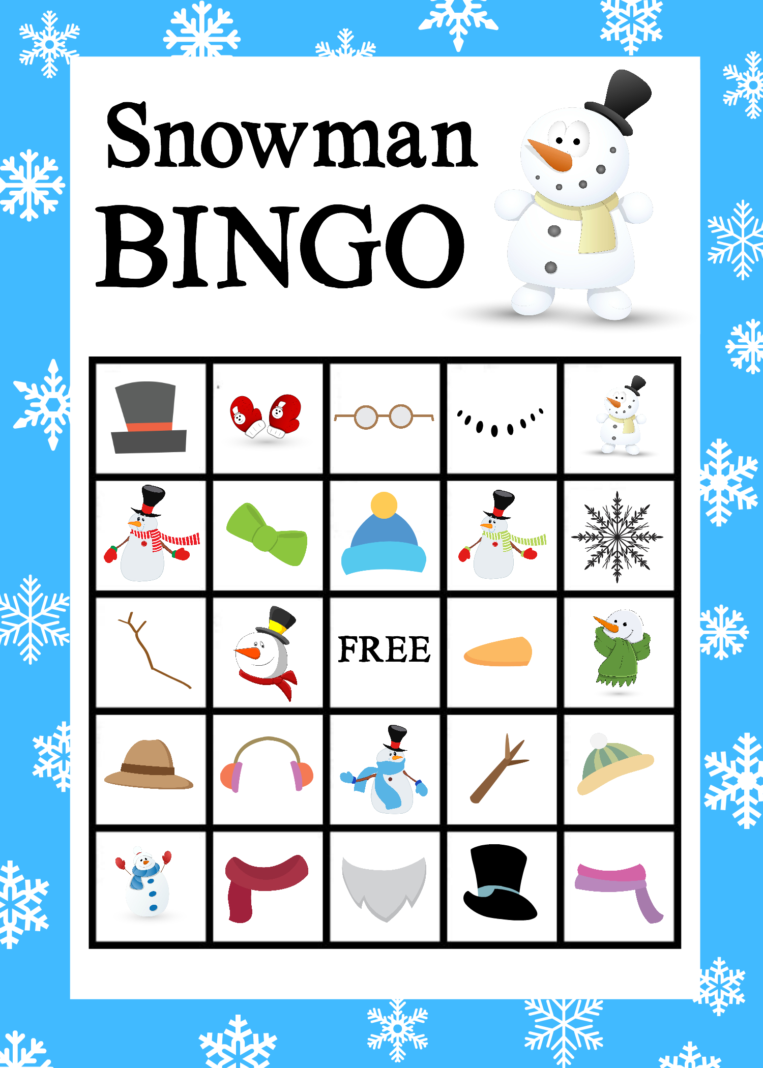 Printable Snowman Bingo Game | School Holiday Party, Snowman