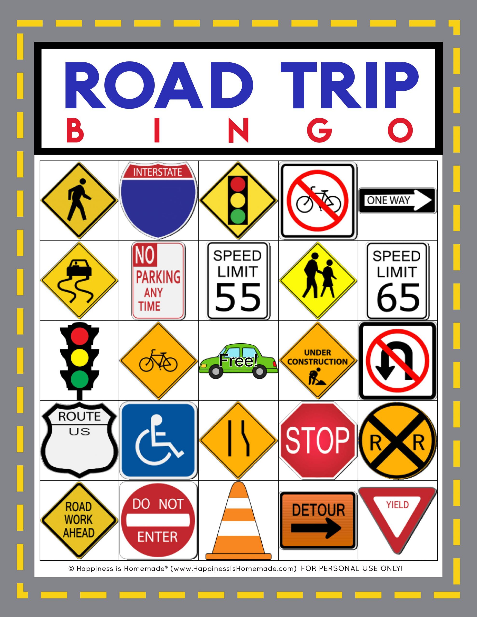 Free Road Trip Bingo