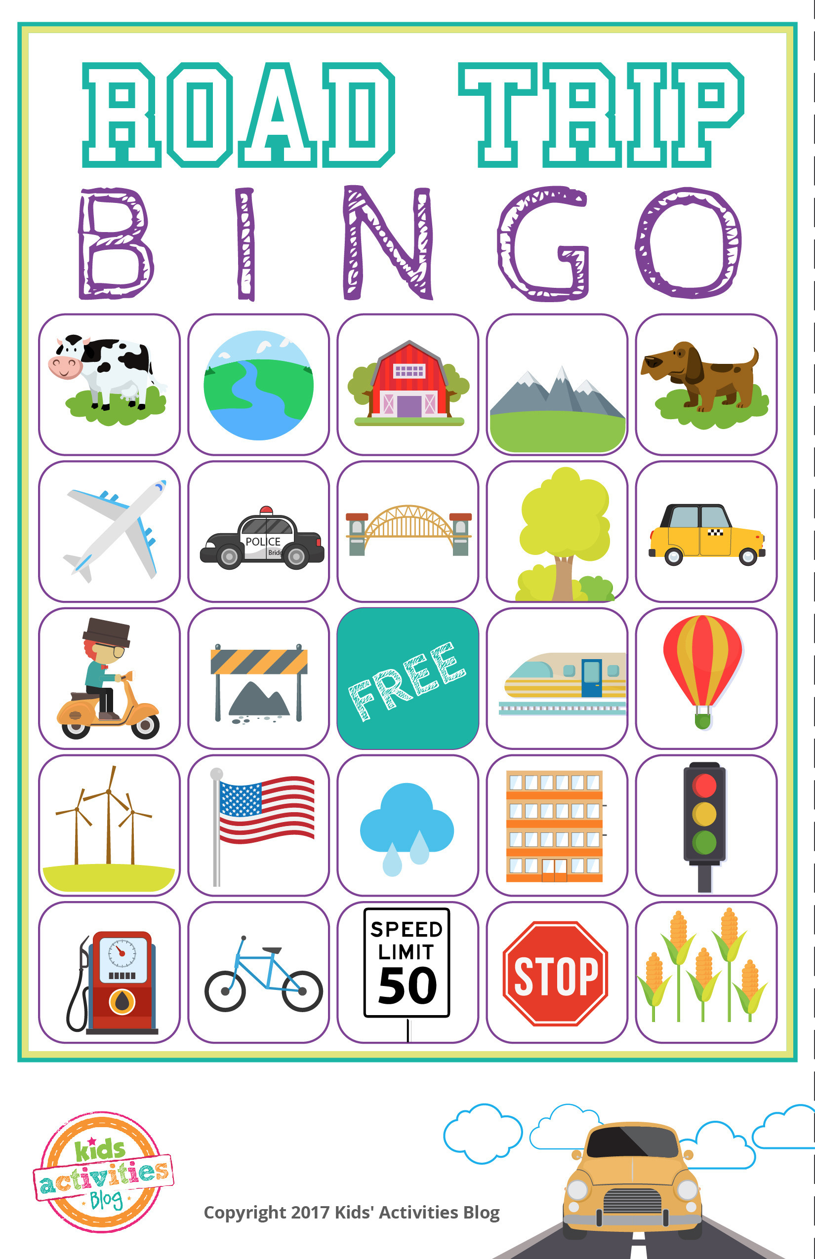 free road trip bingo game for kids homemaking expert printable