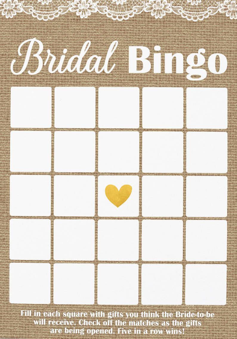 Rustic Bridal Shower Bingo, Burlap And Lace Bingo, Printable