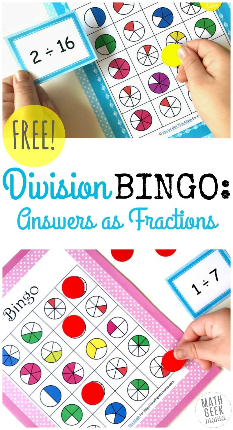 Simple And Fun Division Bingo Game: Answers As Fractions