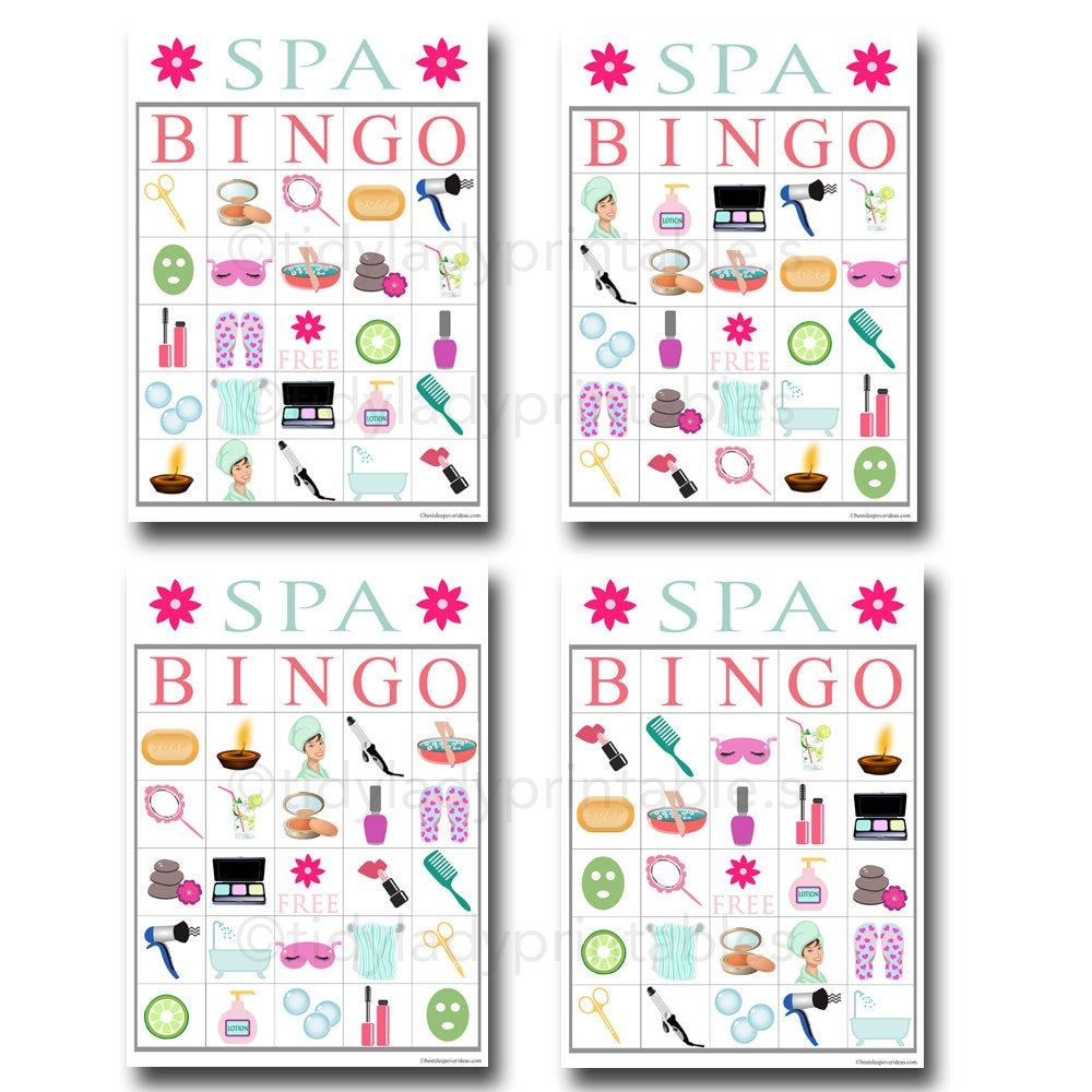 Spa Bingo Printable Game, Girls Party Game, Spa Party