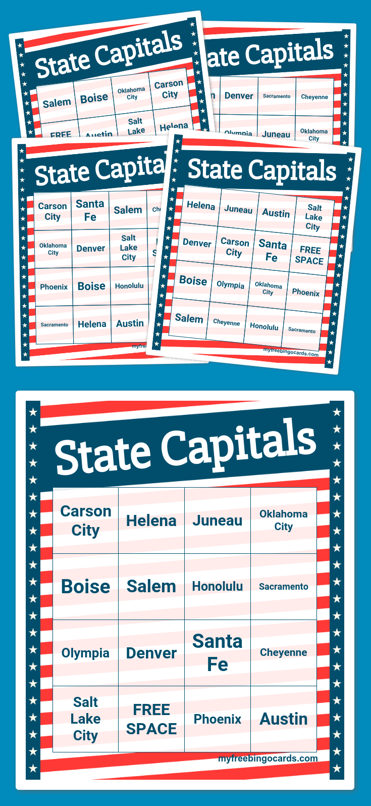 Printable Bingo Cards State Capitals Printable Bingo Cards