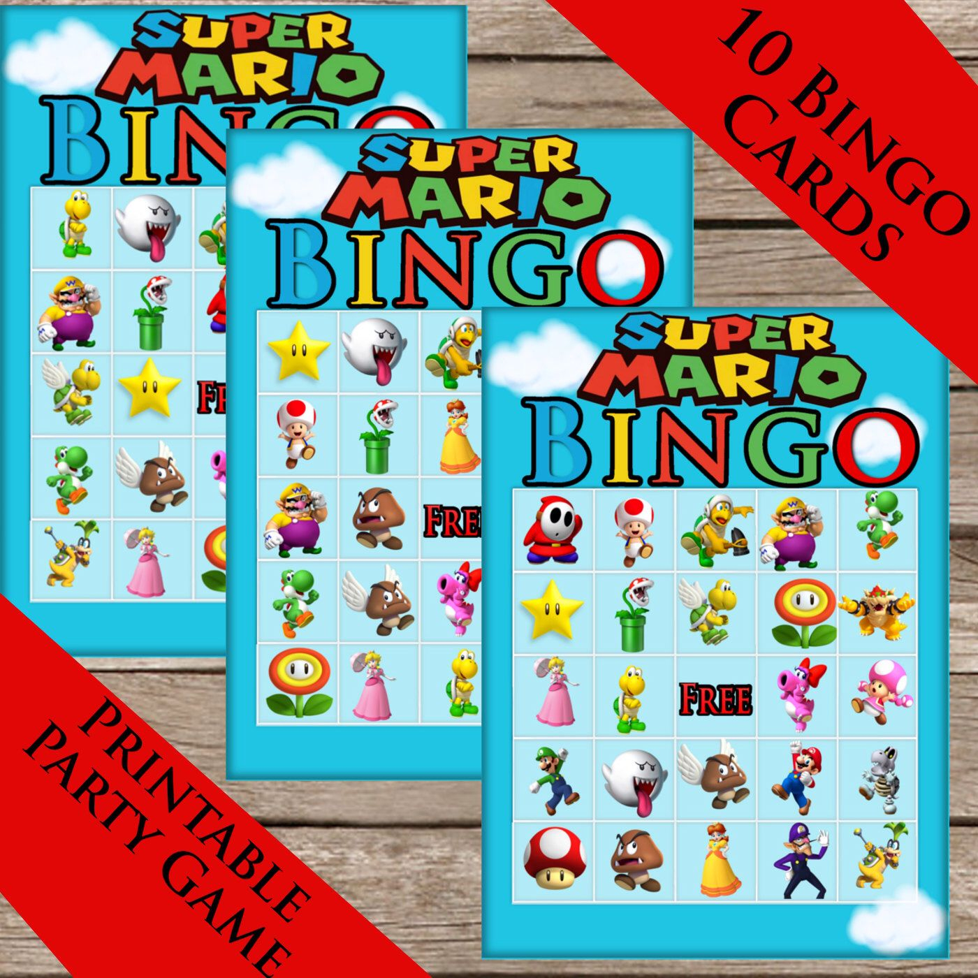 Super Mario Bros. Bingo! 10 Extra Cards! Digital Download | Printable ...