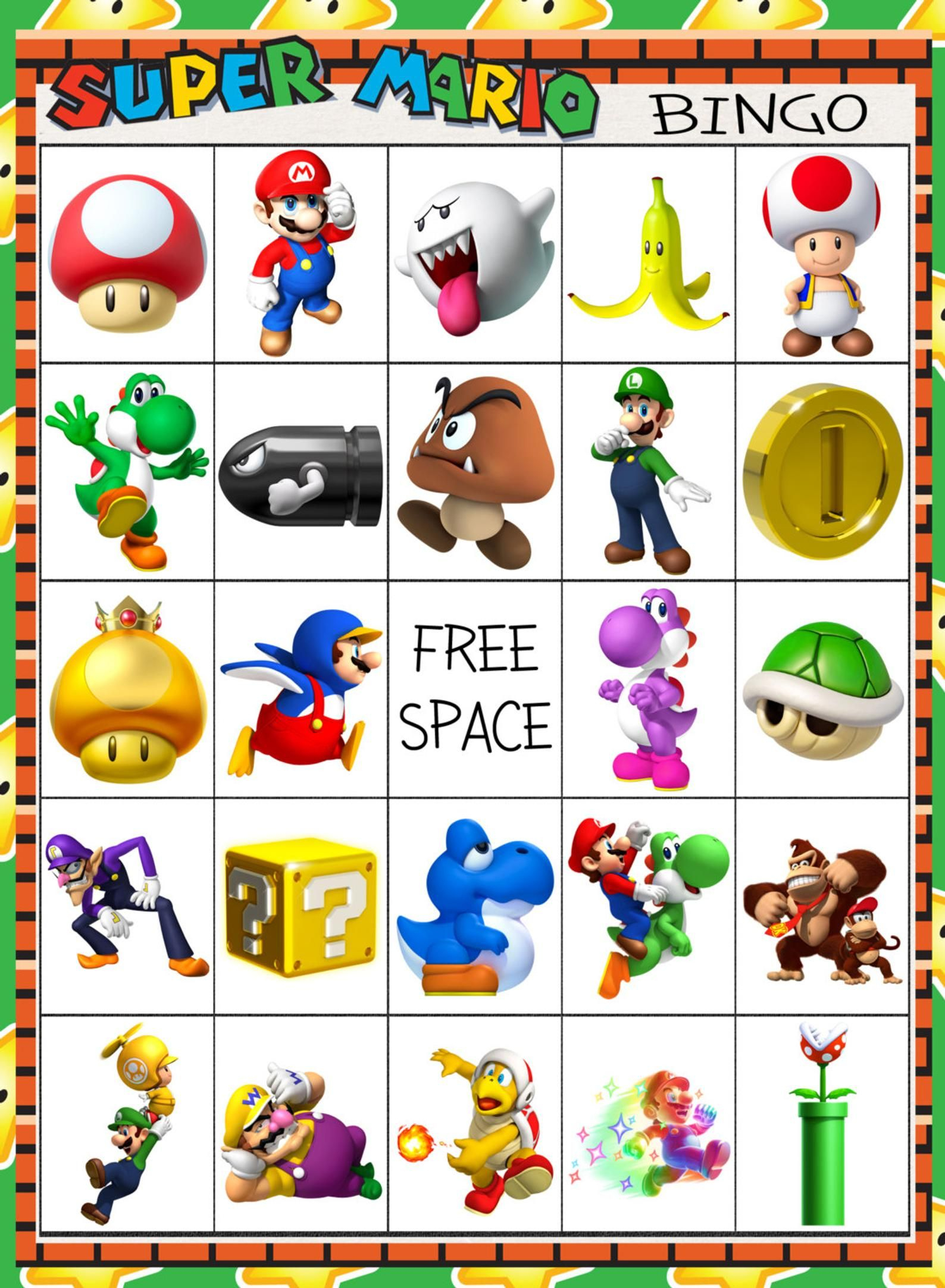 Super Mario Brothers Bingo 10 Card | Etsy | Mario