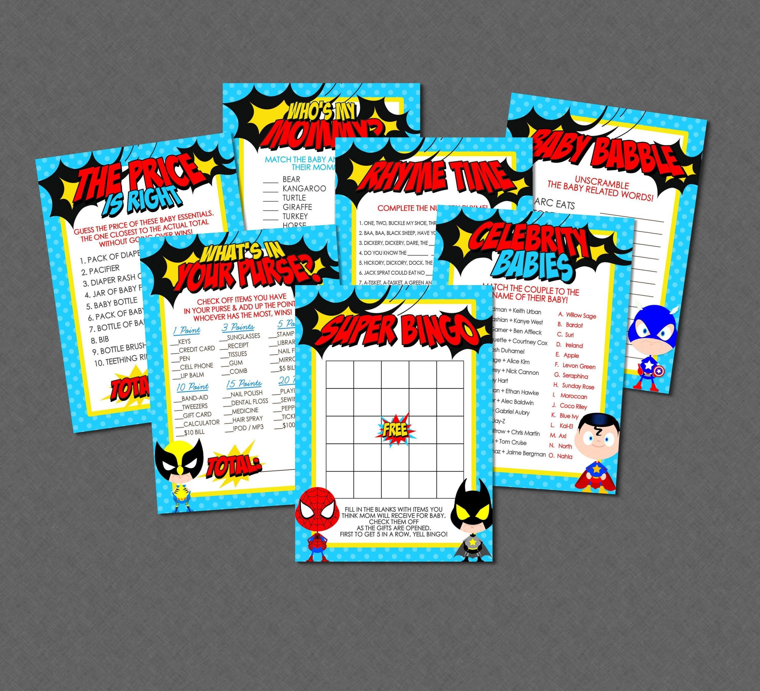 Superhero Baby Shower Game Pack - Instant Download - Super