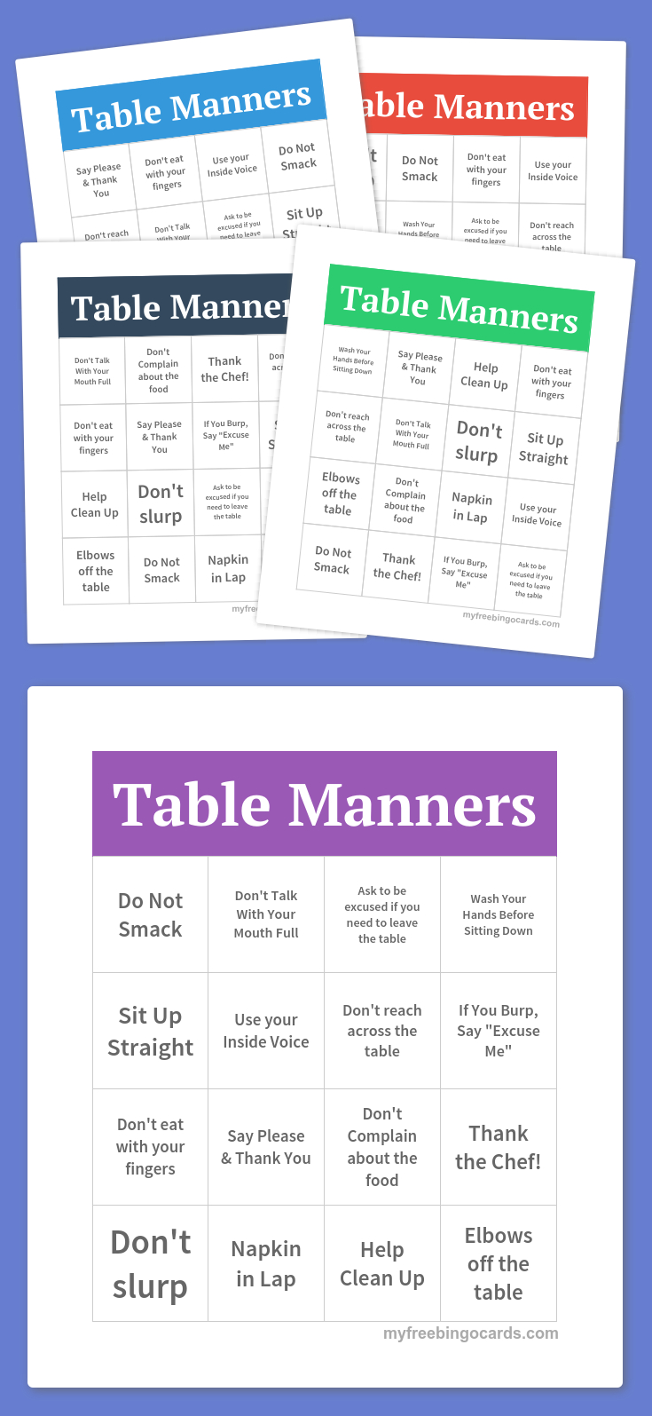 Table Manners Bingo | Bingo Cards Printable