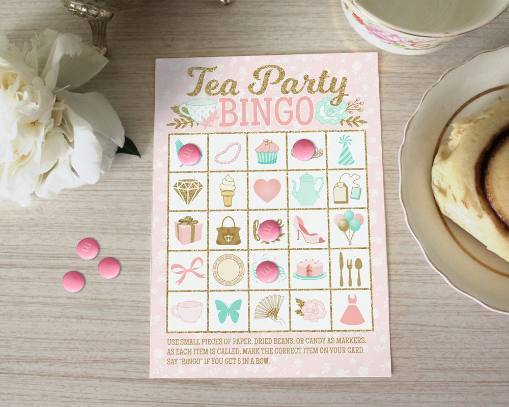 Tea Party Bingo Game - Diy Bingo Cards Printable With 20 Unique Game Cards  - Baby Shower Bridal Shower Birthday Party - Instant Download