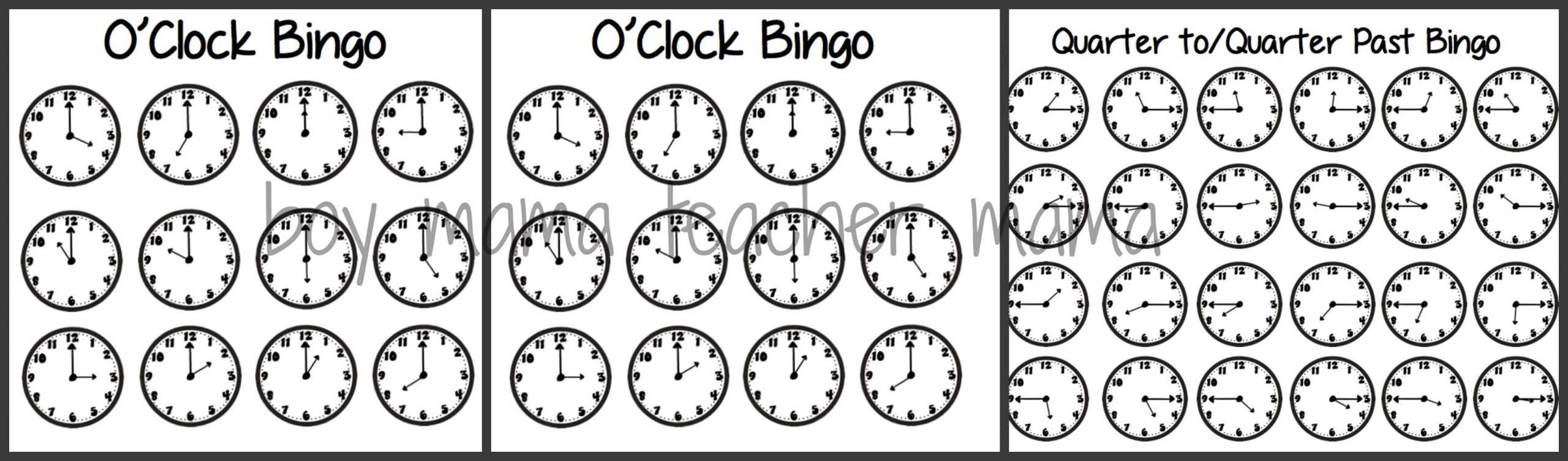 Teacher Mama: Time Bingo Games - Boy Mama Teacher Mama