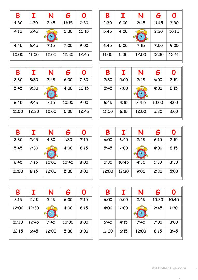 Telling Time Bingo - English Esl Worksheets For Distance