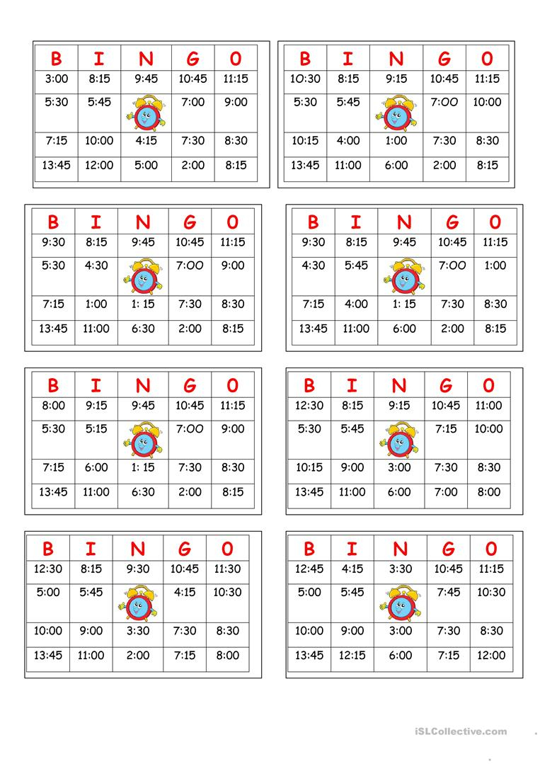 Telling Time Bingo - English Esl Worksheets For Distance