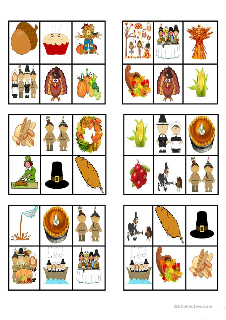 Thanksgiving - Bingo Cards - English Esl Worksheets For