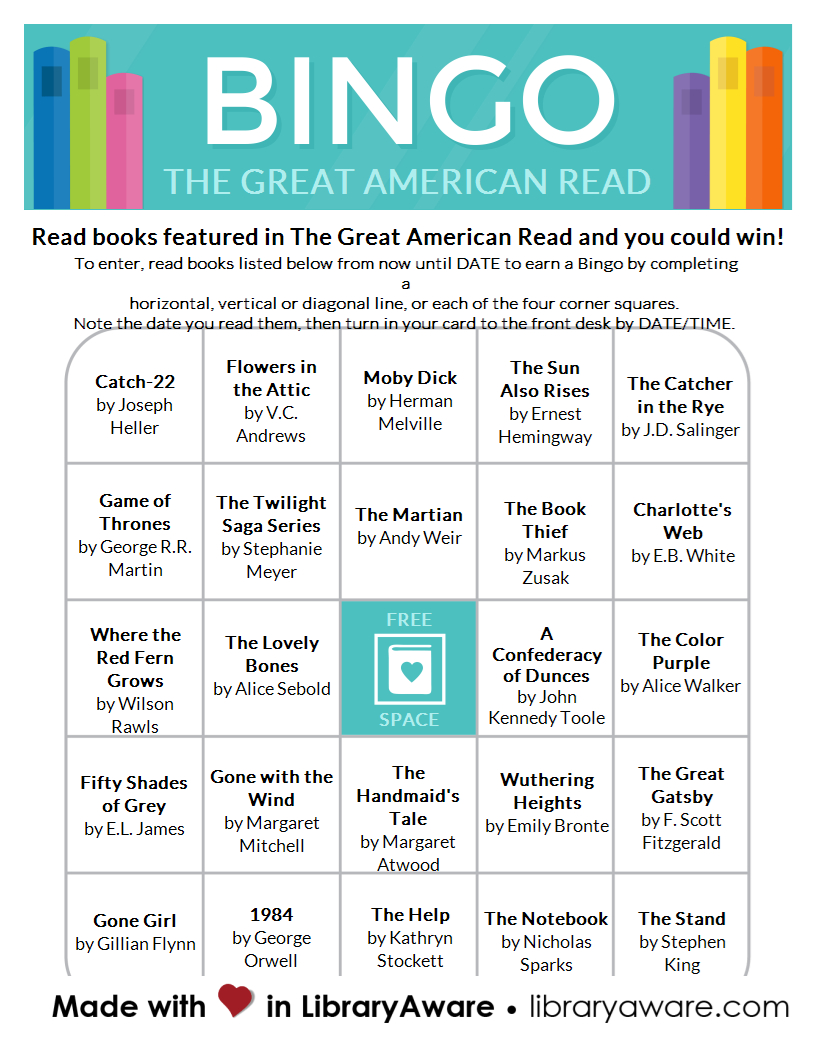 The Great American Read Bingo Cards! This Template Is Now