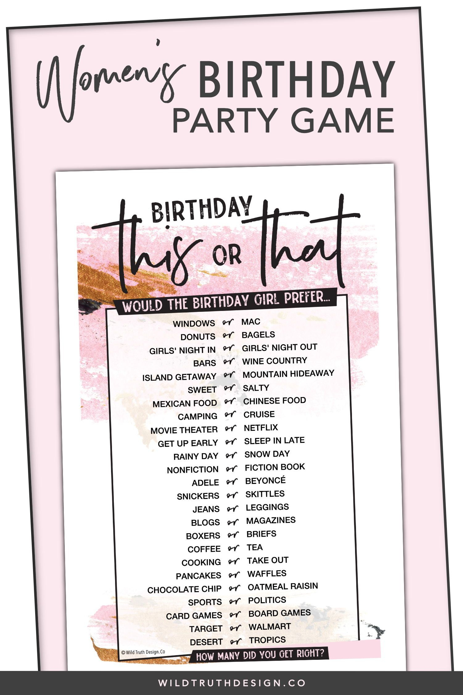 This Or That? Women&amp;#039;s Birthday Game #106E | 50Th Birthday