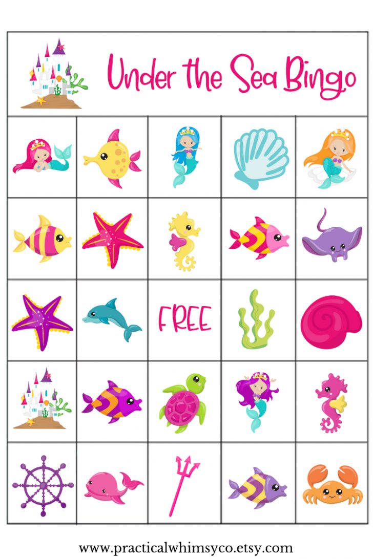 Free Printable Mermaid Sea Themed Bingo Cards