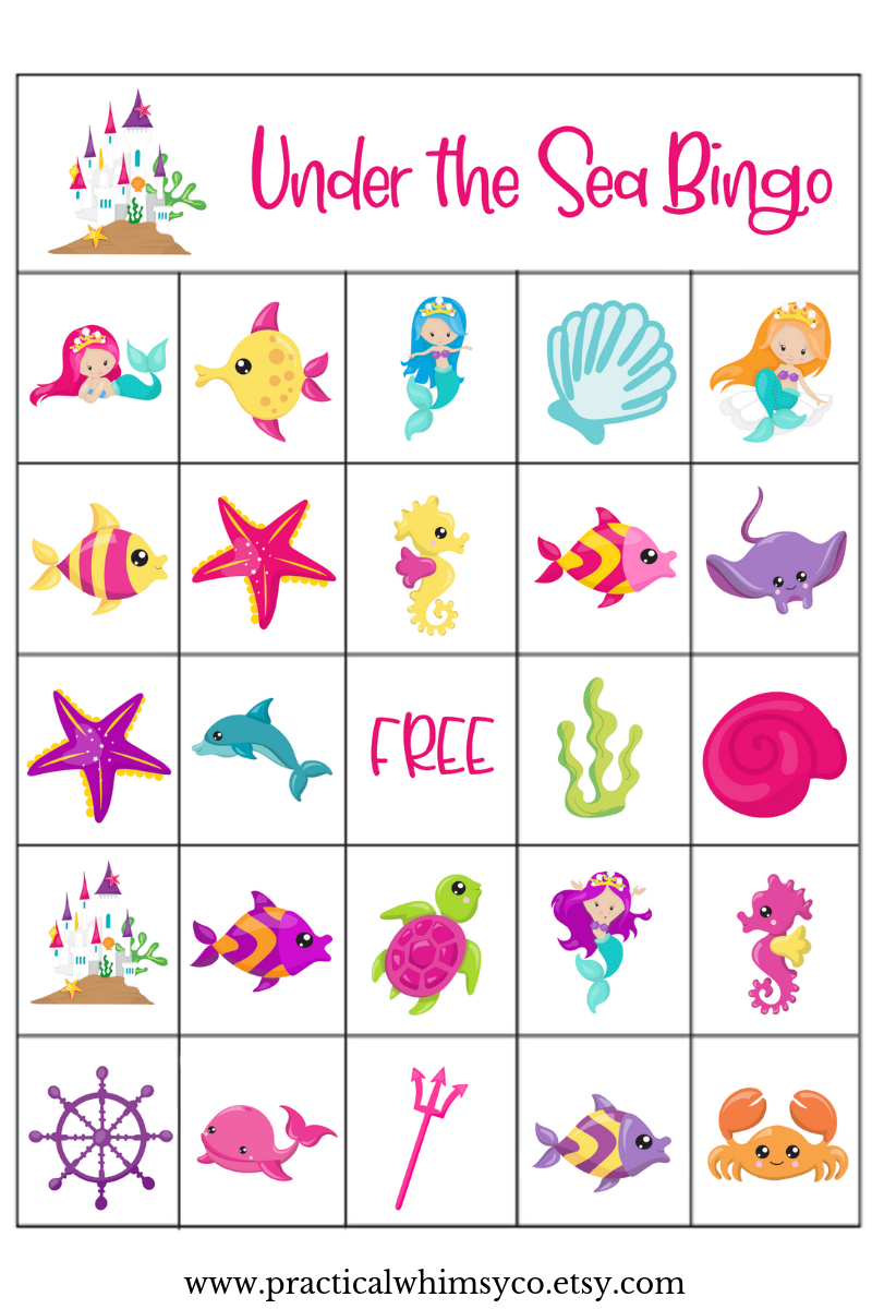 Under The Sea Birthday, Mermaid 2Nd Birthday Bingo Cards