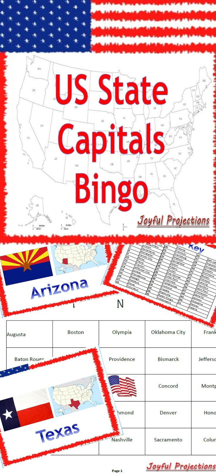 United States - Capitals Bingo! Classroom Activity W/ 35