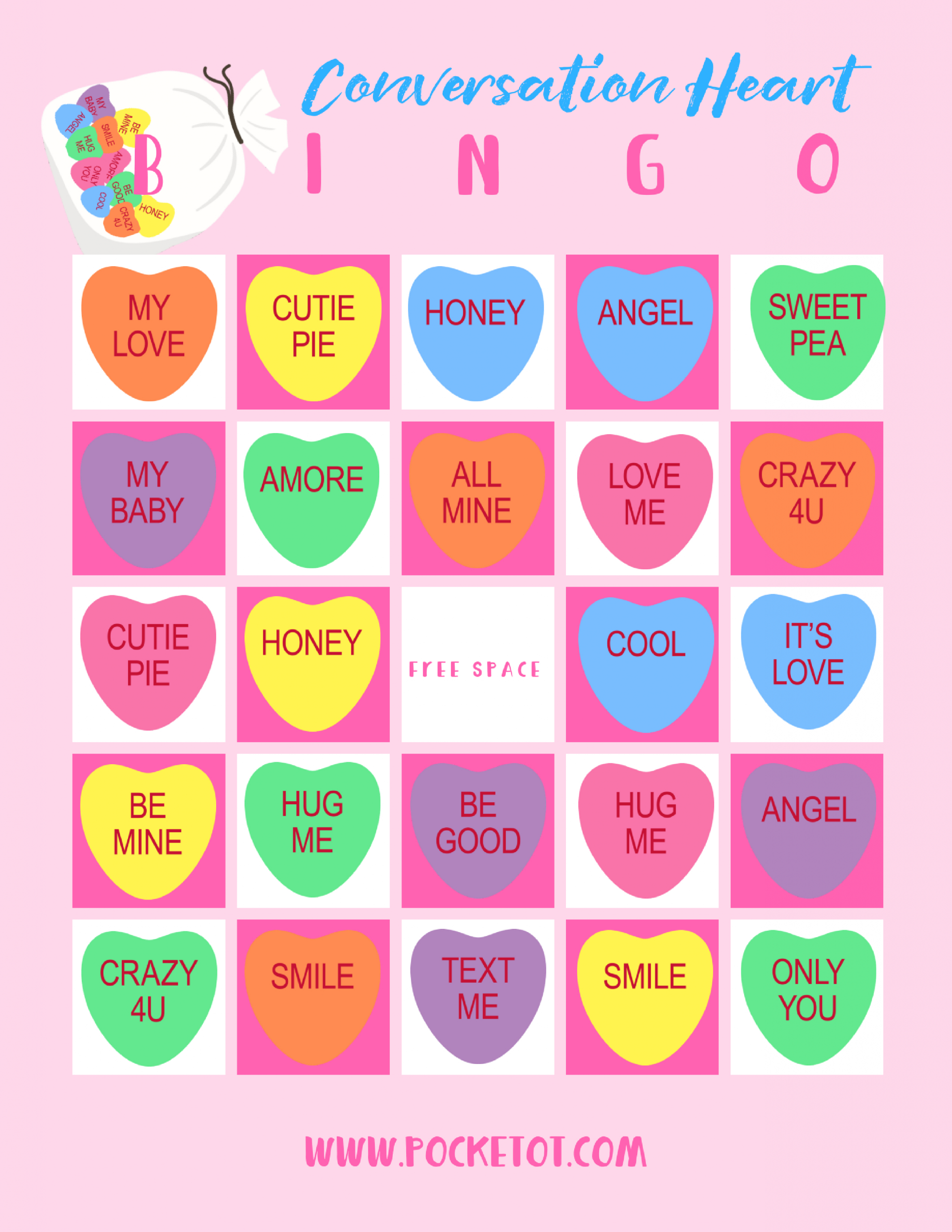 Valentine&amp;#039;s Day Conversation Heart Bingo Game | Heart Bingo