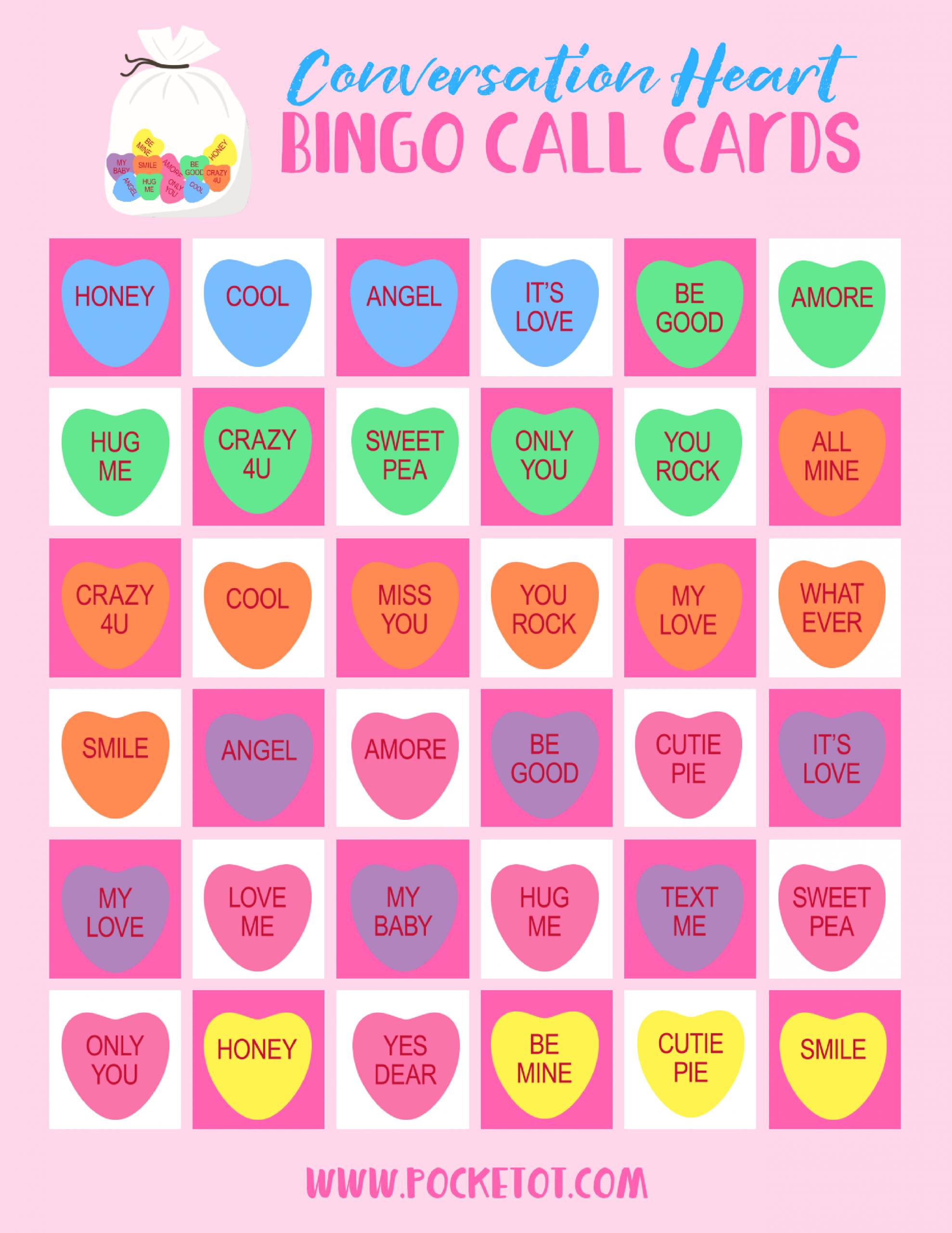 Valentine&amp;#039;s Day Conversation Heart Bingo Game | Pocket