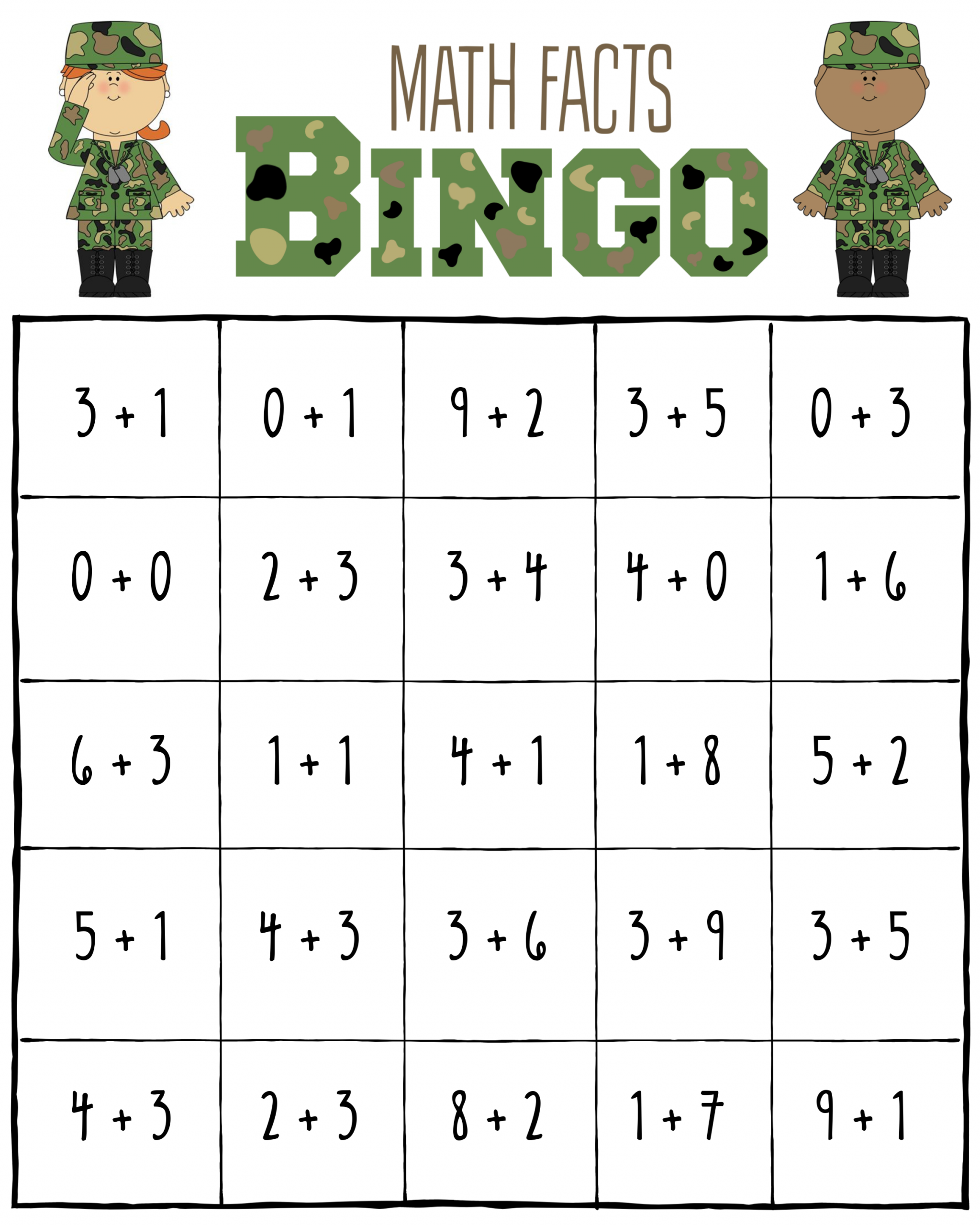 Veterans Day Math Facts Bingo Game Center Activity | Math