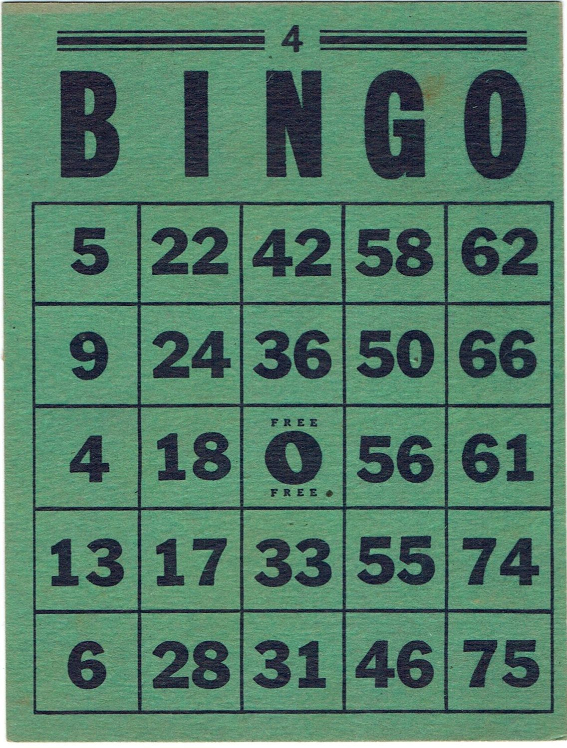 Vintage Transogram Bingo Card Green And Whiteassemblager | Printable ...