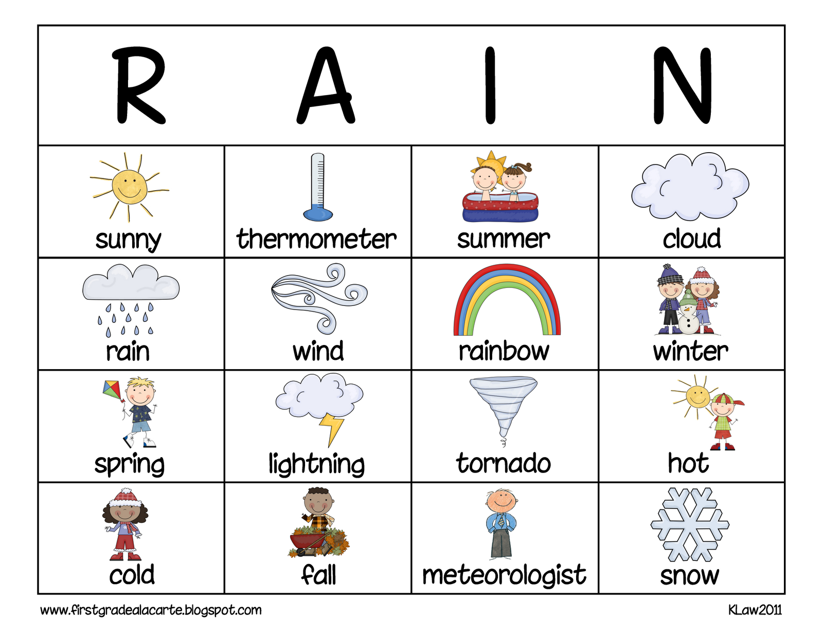 Weather Worksheet: New 795 Printable Weather Bingo Cards