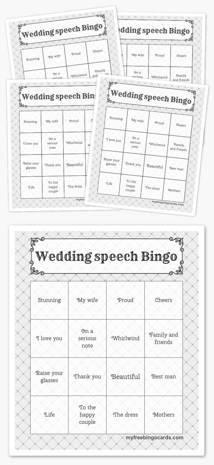 Wedding Speech Bingo | Free Printable Bingo Cards, Bingo