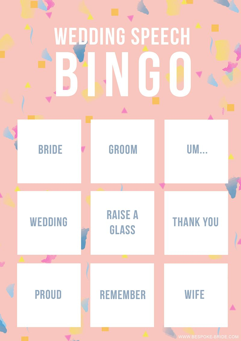 Wedding Speech Bingo Free Printable Game | Wedding