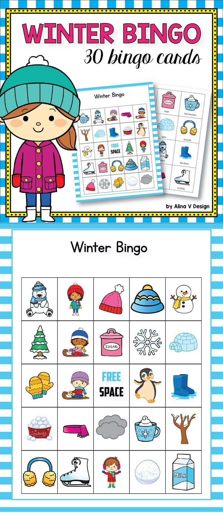 Winter Bingo Game Winter Activities For Kindergarten Printable Bingo Cards