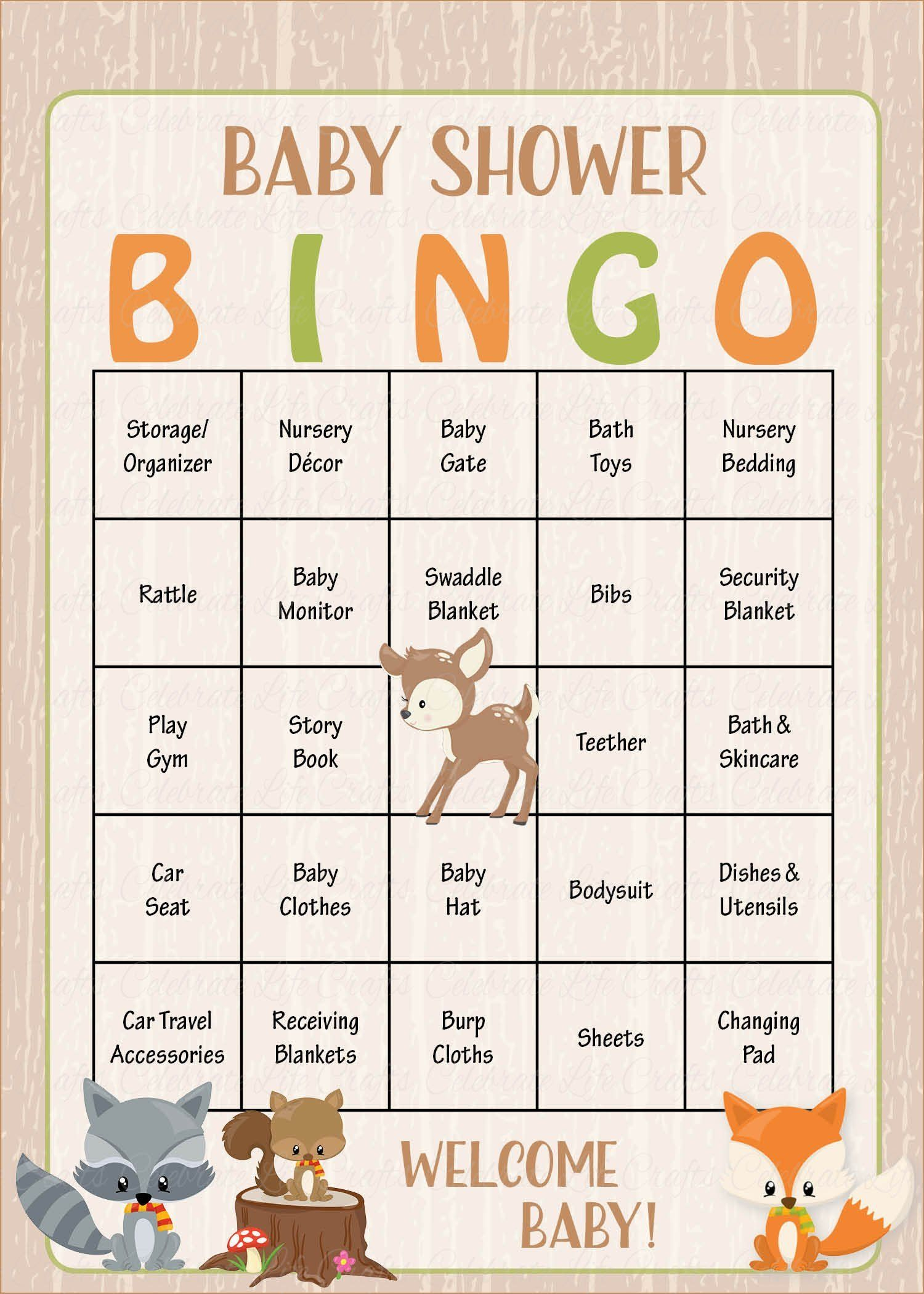 Woodland Baby Bingo Cards - Printable Download - Prefilled