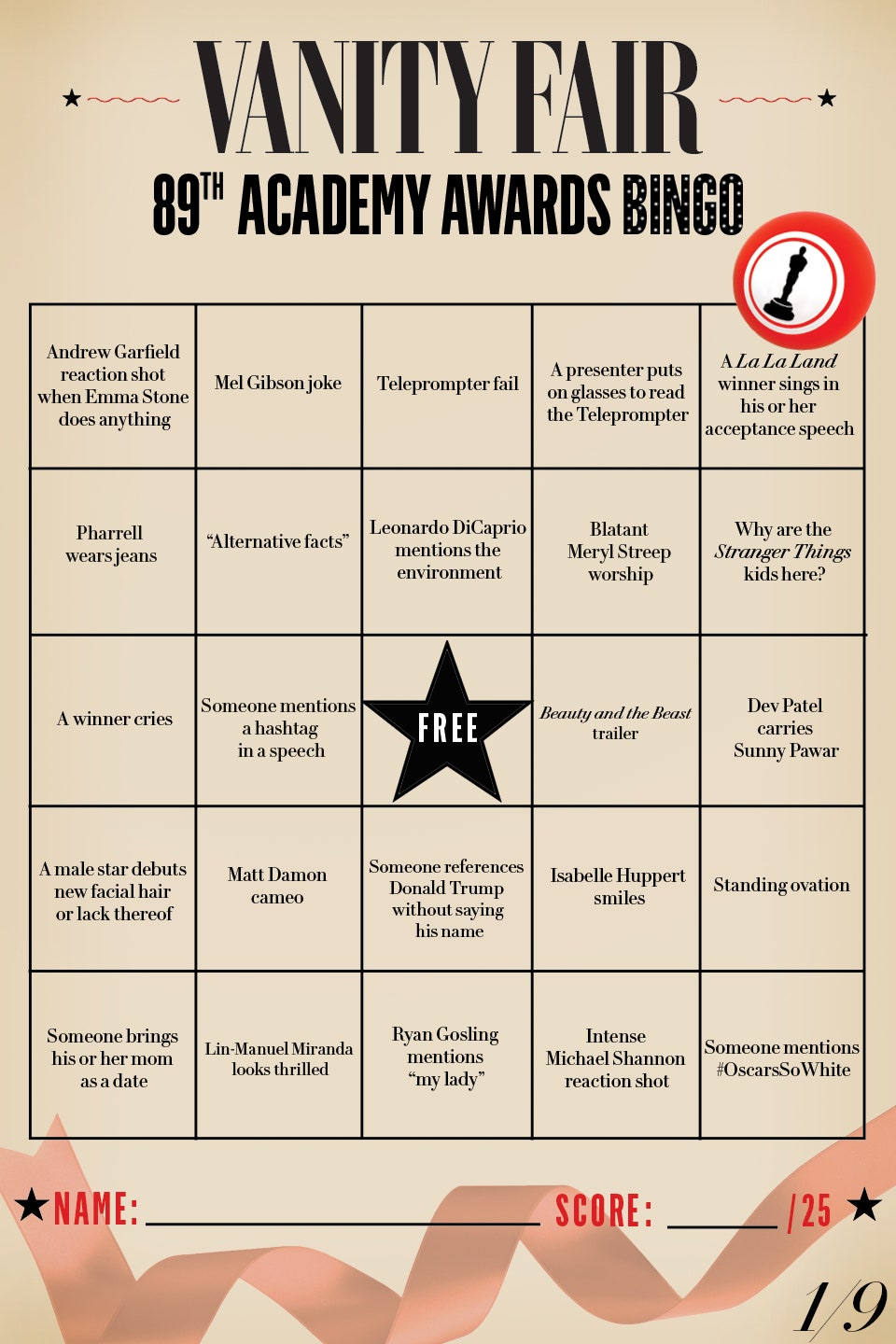 2017 Oscar Bingo: Play Along With Vanity Fair | Vanity Fair