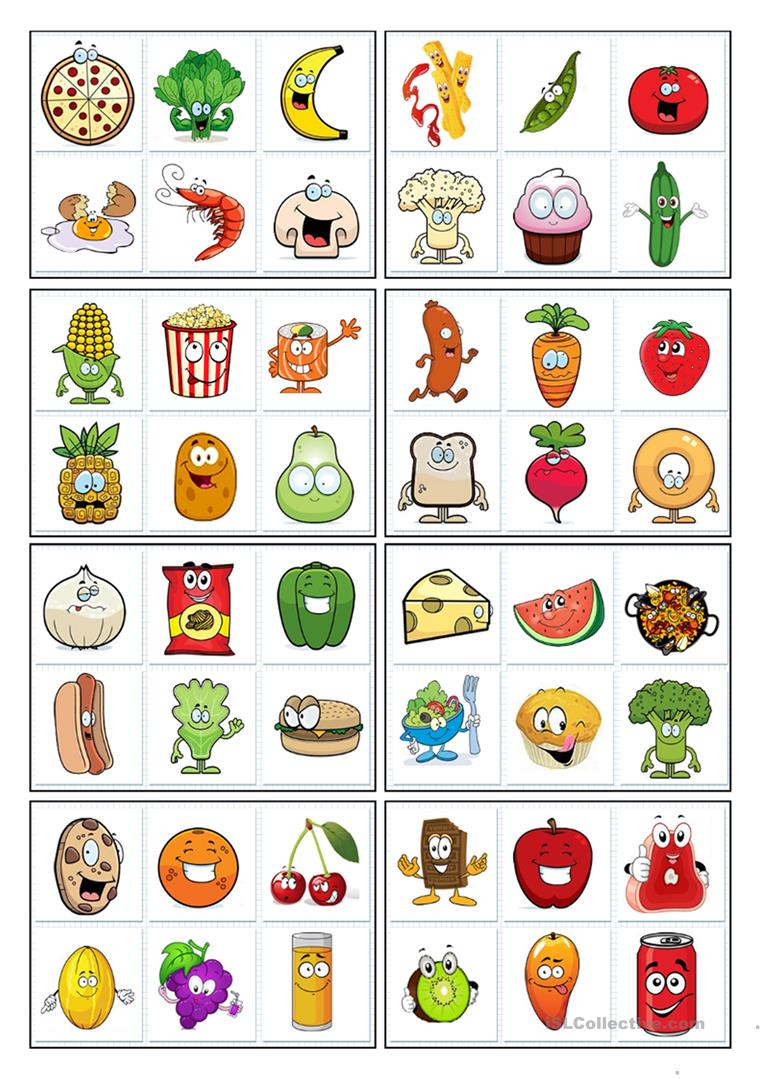 32 Bingo Cards - Food - English Esl Worksheets For Distance