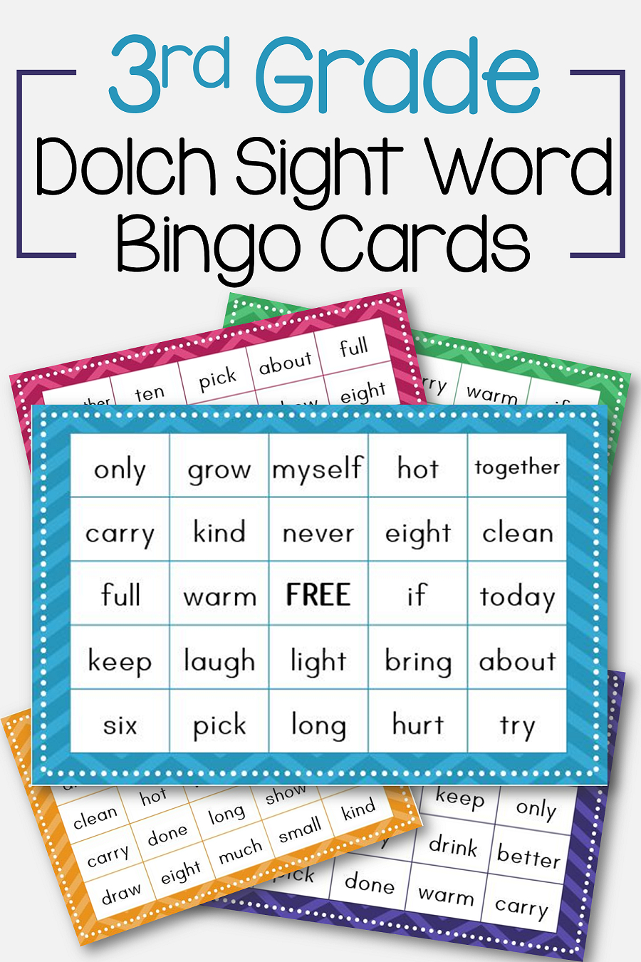 3Rd Grade Dolch Sight Word Bingo Card Printable: Includes 30