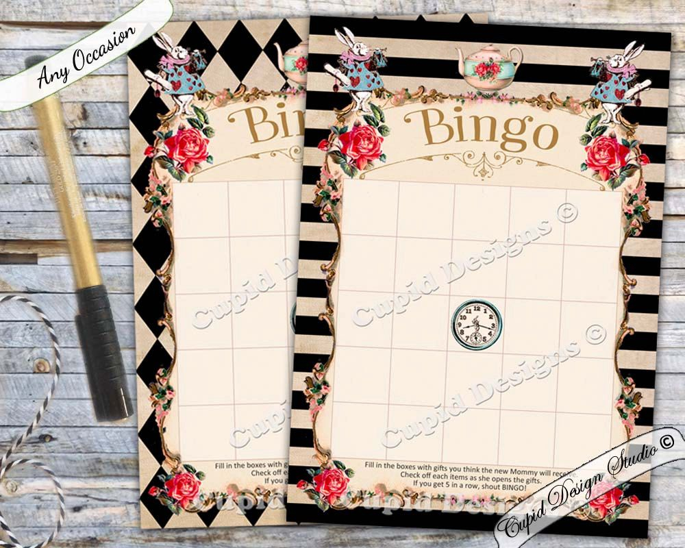 Alice In Wonderland Bingo. Party Games. Baby Bingo. Bingo