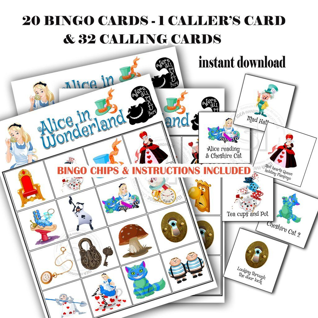 Alice In Wonderland Bingo Printable Game-20 Different Cards