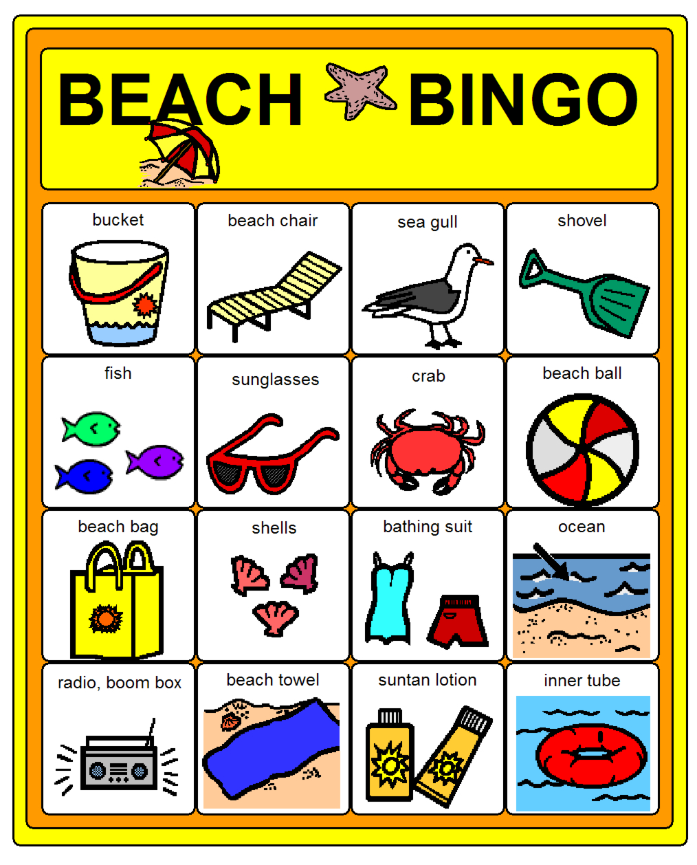 Beach Party Games For Children | Bingo Games For Kids, Kids