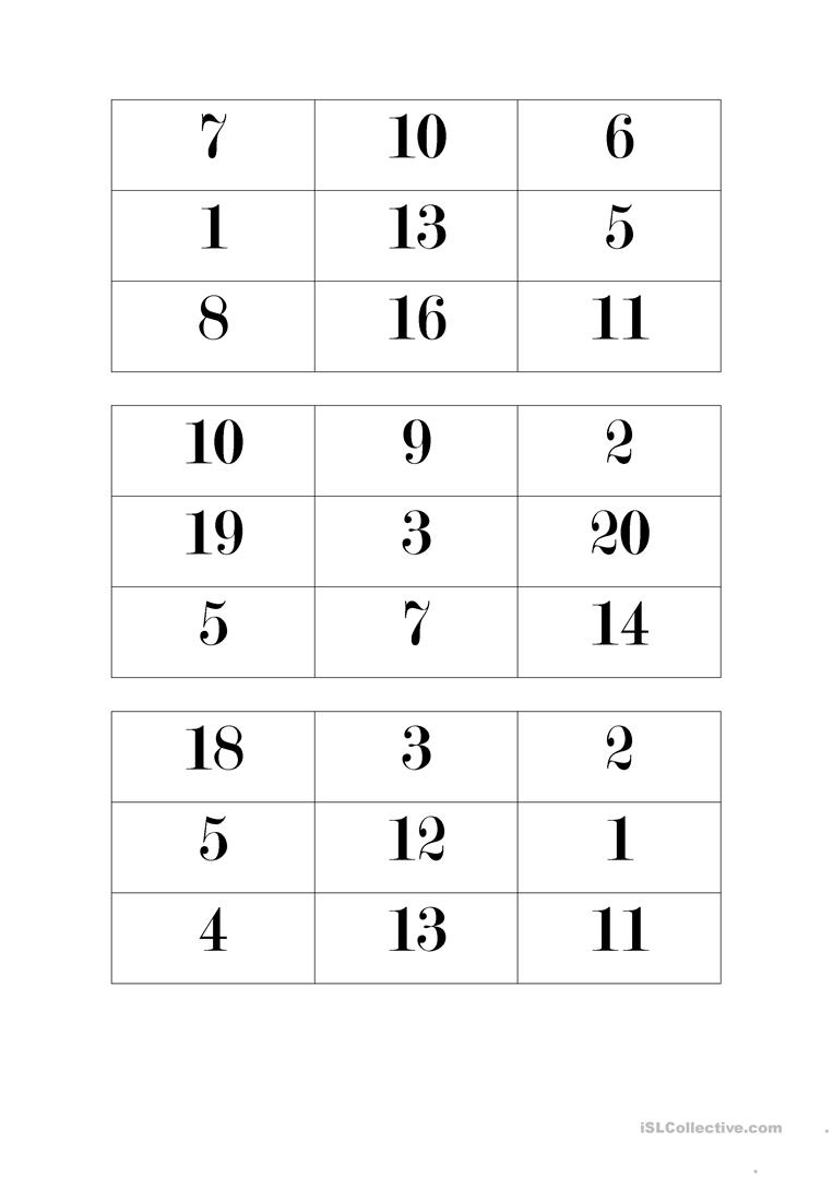Bingo 1-20 - English Esl Worksheets For Distance Learning