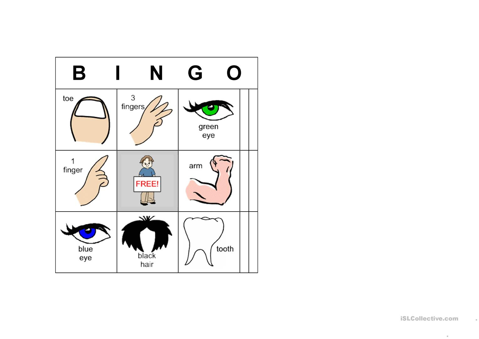 Bingo Body Parts - English Esl Worksheets For Distance