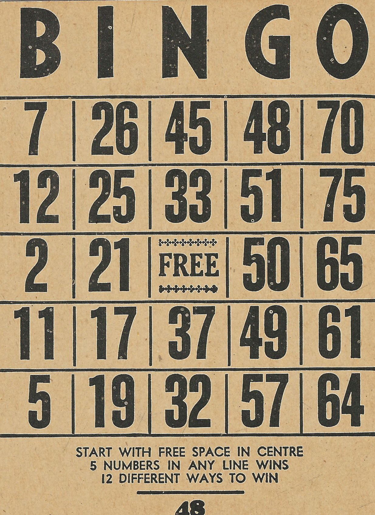 Bingo Card . 1950S Vintage Ephemera Collection | Bingo Cards