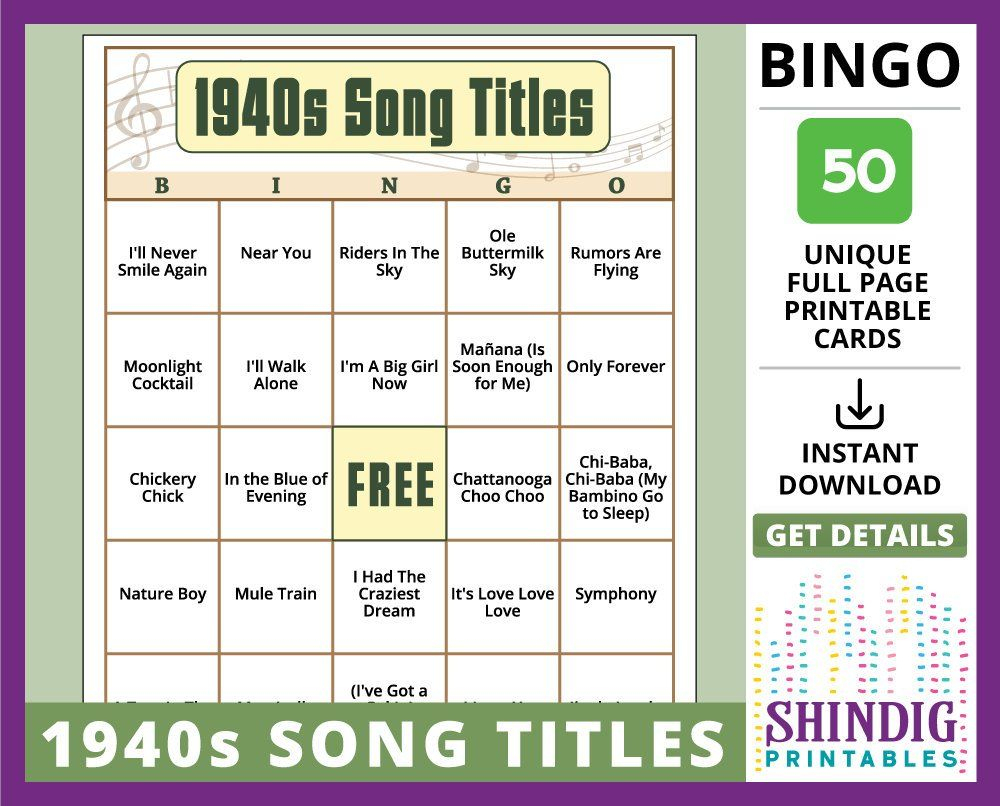 Bingo Card Game: 1940S Song Titles! Wwii Themed Events