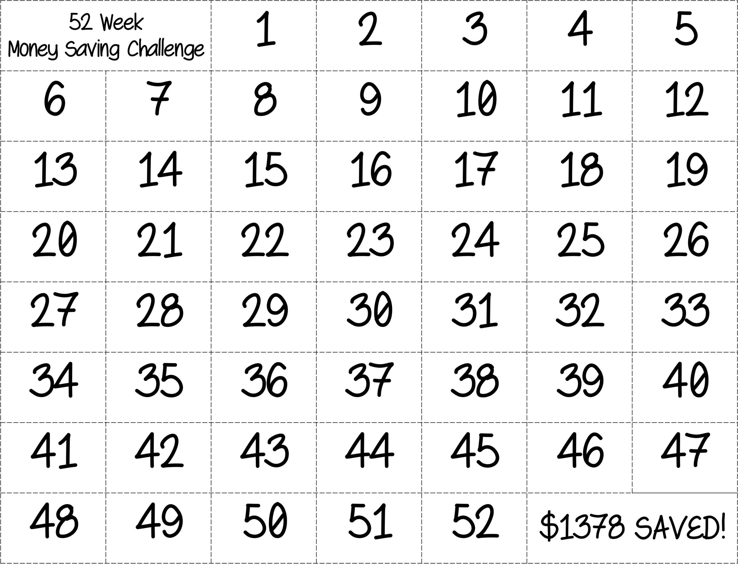 Bingo Style - 52 Week Money Saving Challenge. Just Color In