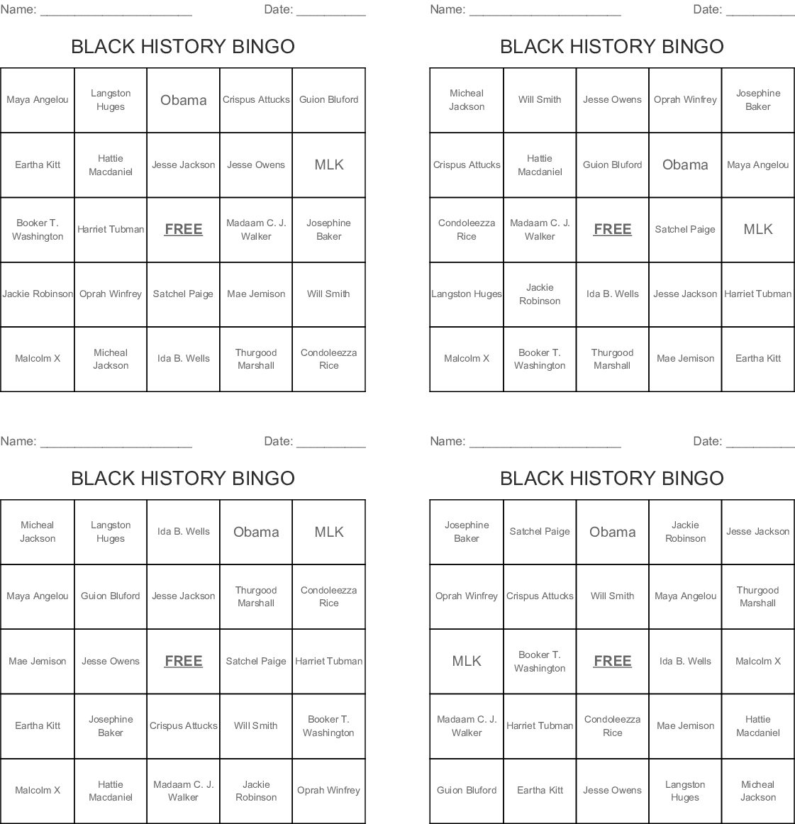 Black History Bingo - Wordmint