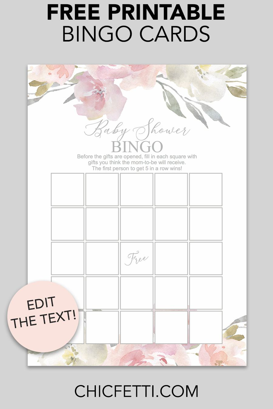 Blush Floral Printable Baby Shower Bingo | Bridal Shower