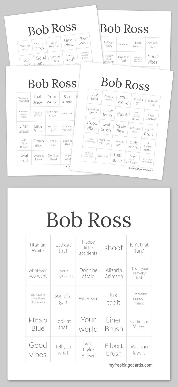 Bob Ross Bingo | Free Bingo Cards, Bingo Cards, Free