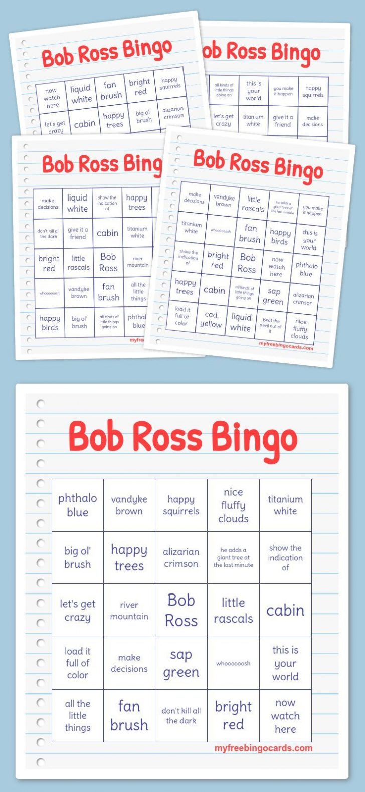Bob Ross Bingo Cards Printable