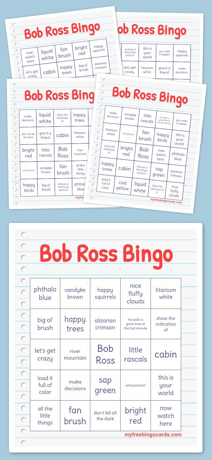 Bob Ross Bingo | Free Printable Bingo Cards, Bingo Cards