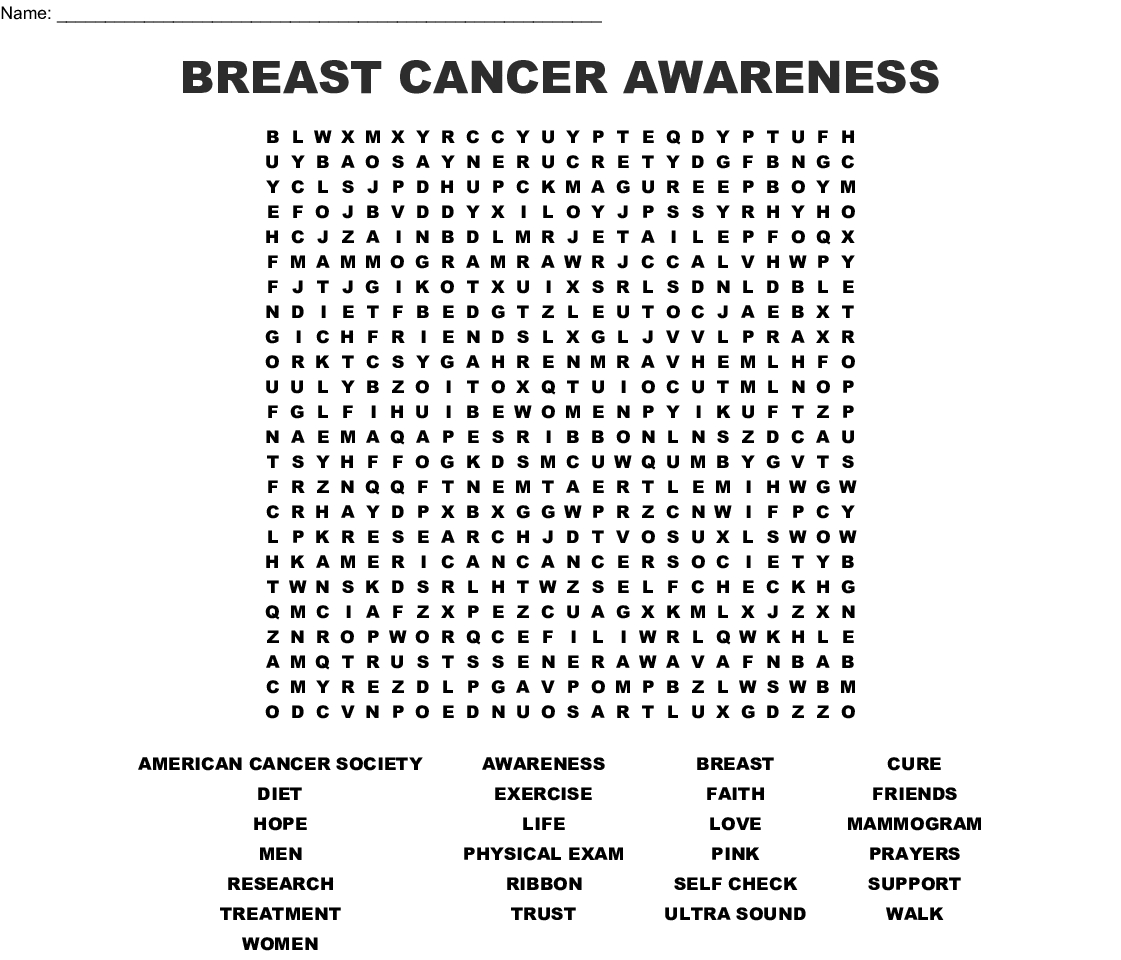 Breast Cancer Awareness Word Search - Wordmint